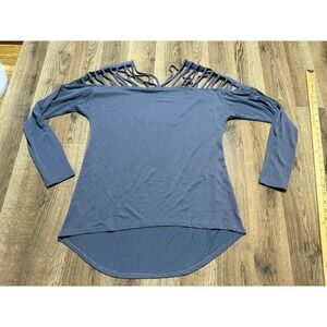Red 23 Top Women Small Gray Adult Strappy Cut Out High Low Long Sleeve Excellent